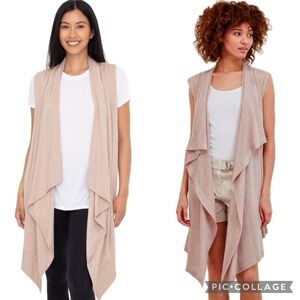 NWT! Diva Boutique Rose Quartz Soft Knit Open Front Waterfall Draped Duster Vest